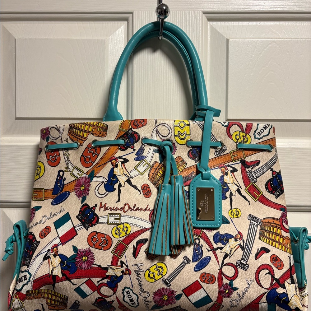Marino Orlandi Multicolor Graphic Handbag with Turquoise Accents